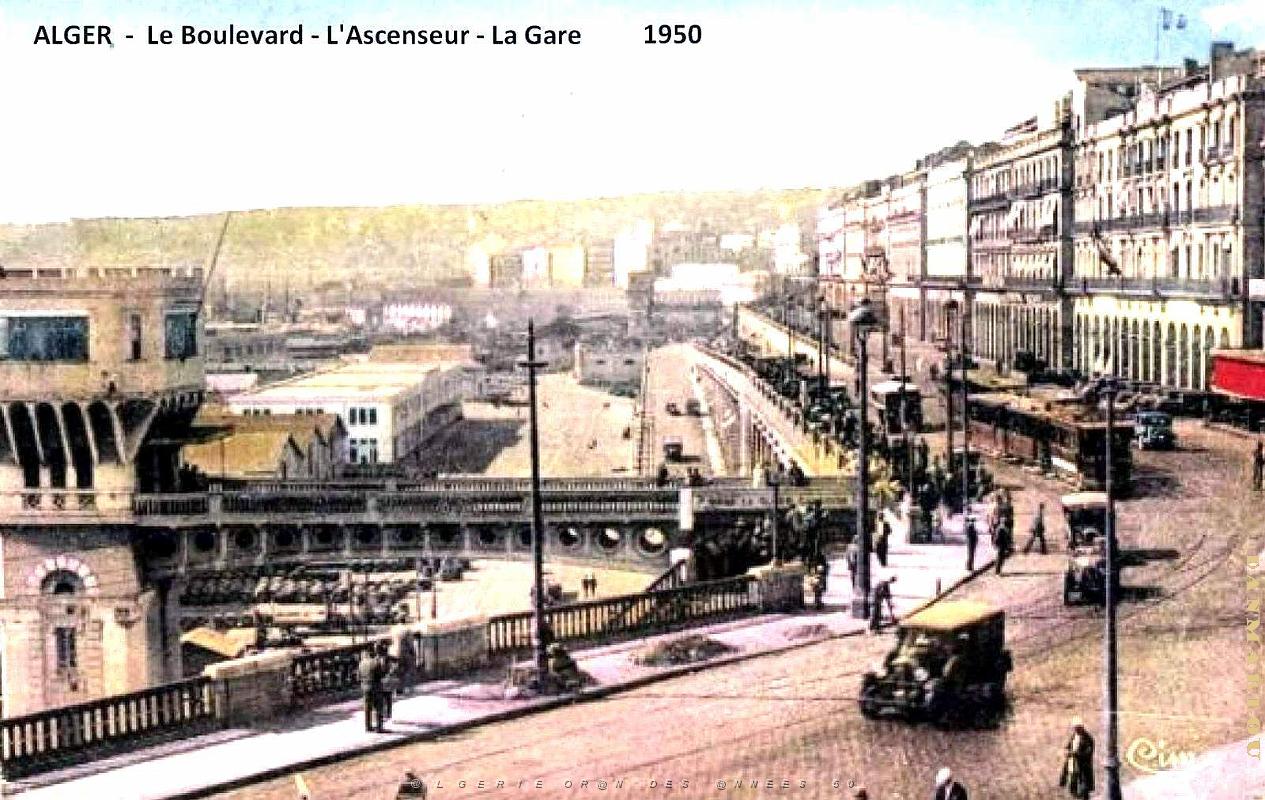 Alger - Boulevard - Ascenseur et Gare - 1950.jpg
